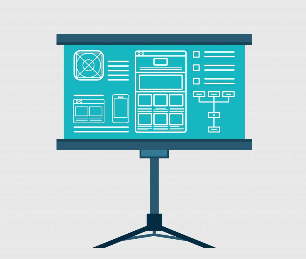 Sketch of project on board. Creating and development application - vector illustration