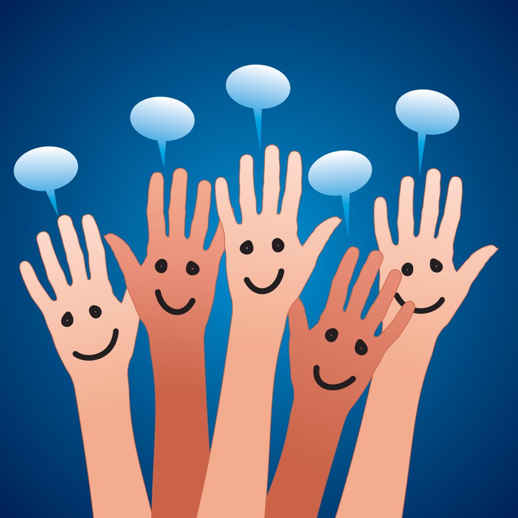 17699893 - happy hands and speech bubbles
