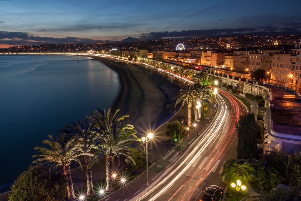19427609 - cityscape of nice in the french riviera at dusk, france.