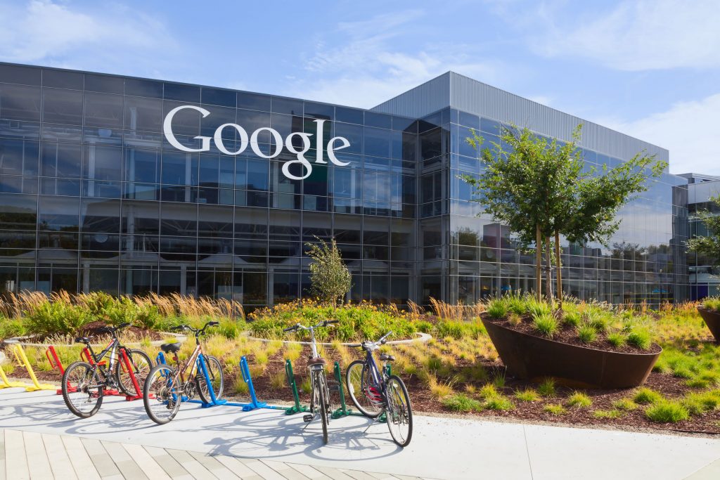41053899 - mountain view, ca/usa - july 14, 2014: exterior view of a google headquarters building. google is an american multinational corporation specializing in internet-related services and products