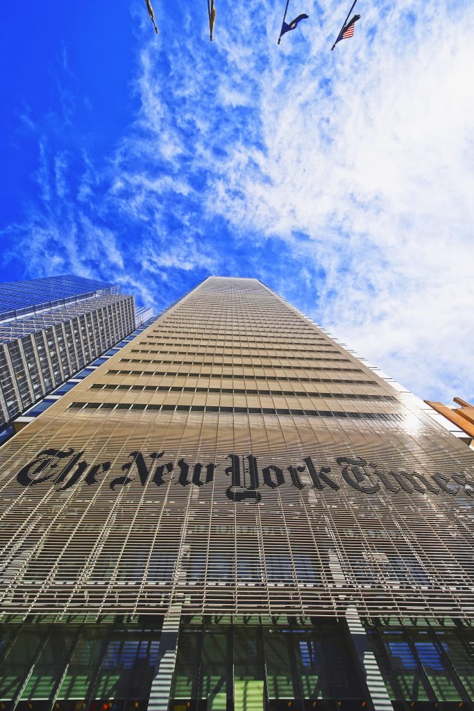 New York, USA - April 25, 2015: The New York Times daily newspaper skyscraper in Midtown Manhattan in New York, USA. It is placed on 8th avenue.