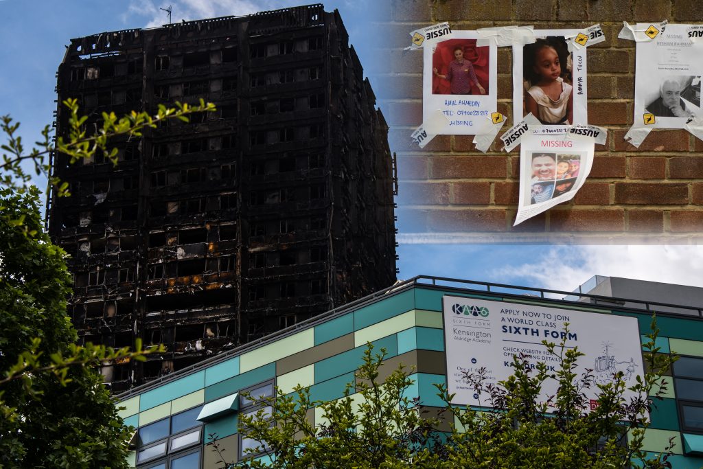 LONDON, UK - JUNE 16 2017 Scene of tragedy after inferno in high rise building claims scores of lives