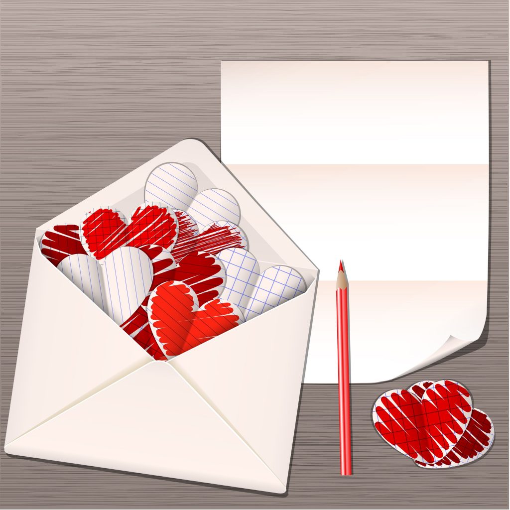 11858504 - open envelope with paper hearts vector