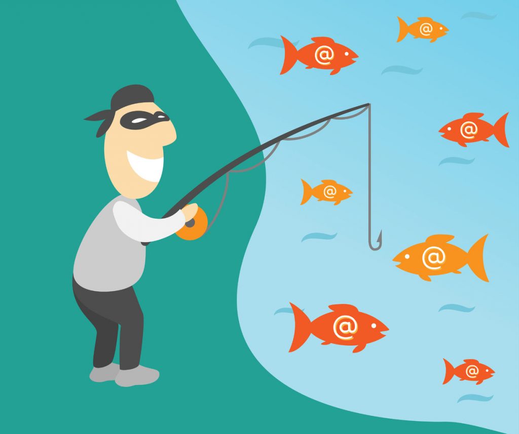 24807197 - conceptual vector illustration of internet phishing scammer scam hacker hack with fisherman and emails web website traffic design development