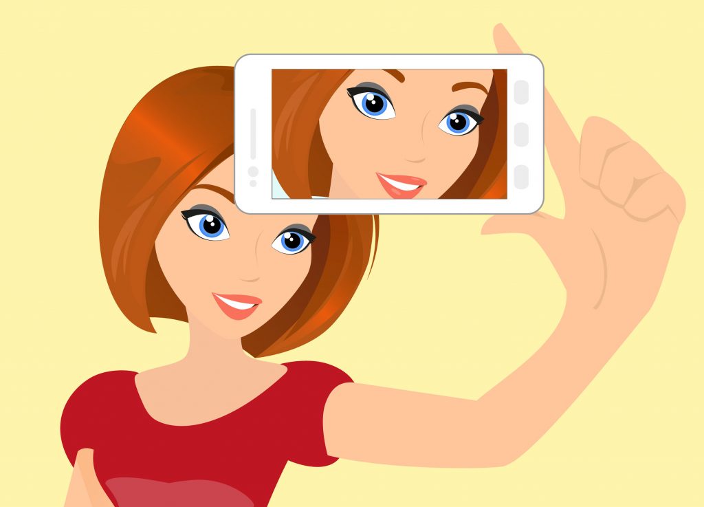 28880894 - vector illustration of redhair girl taking a self snapshot.