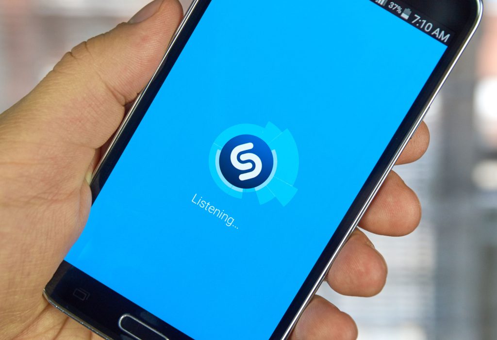 54843253 - montreal, canada - march 20, 2016 - shazam mobile application on samsung s5's screen. shazam is a free application that helps users figure out the name of a catchy song.