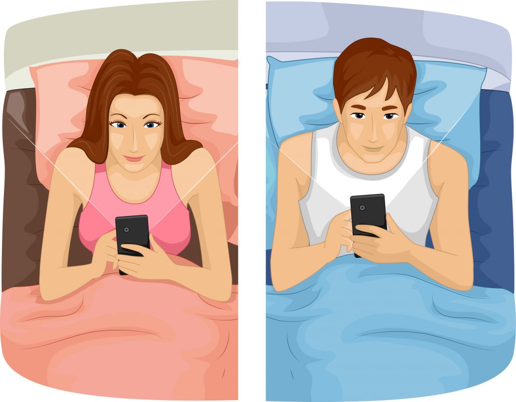 59330677 - illustration of a young couple glued to their phones