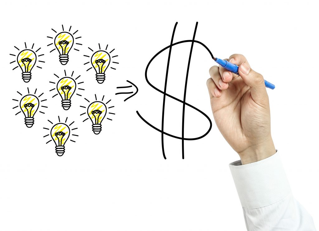 business concept idead tips strategy goals aims plans light bulb money cash target