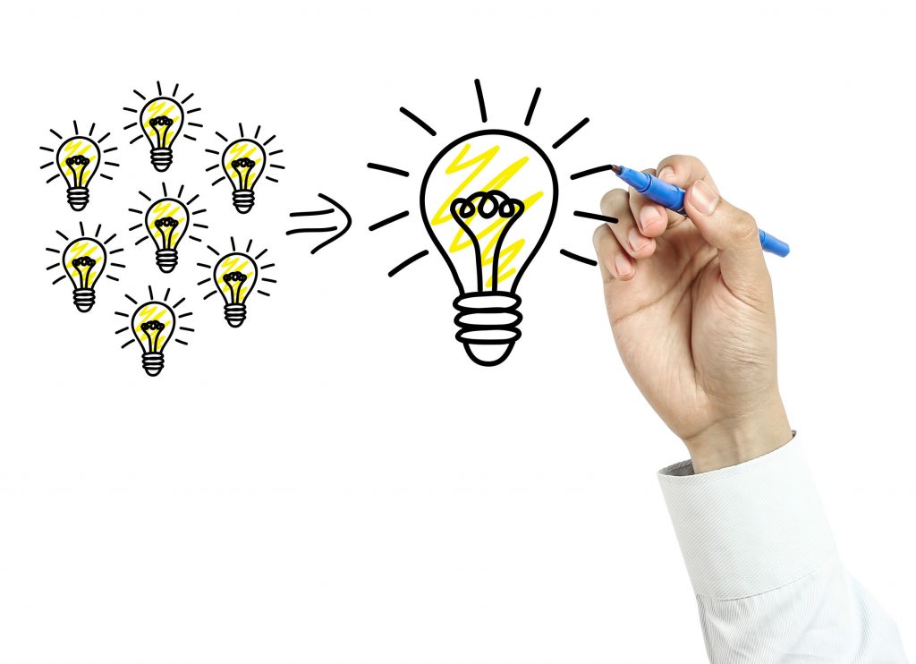 business concept ideas tips strategy goals aims plans light bulb target
